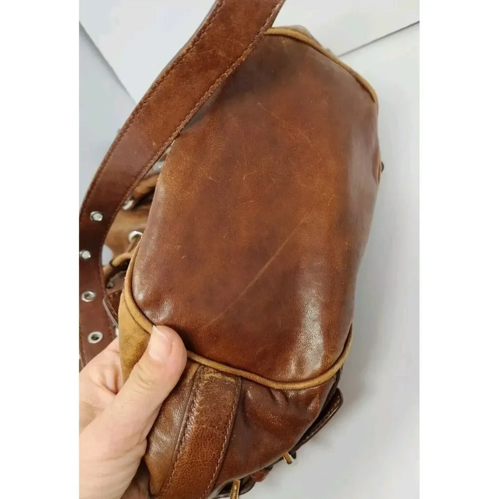 Michael Kors Leather Tote Hobo Shoulder Bag Distressed Look Large Bucket Buckle